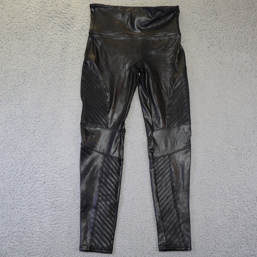 Spanx Faux Leather Moto Leggings Black High Waist Size Medium Petite M/M 2723